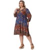 Agnes Orinda Women's Plus Size Boho V Neck 3/4 Sleeve Floral Casual Beach Mini A Line Dress - 3 of 4