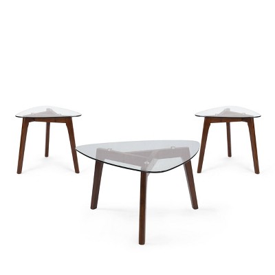 Wasco Mid-Century Modern Coffee Table and 2 End Tables with Glass Top Walnut - Christopher Knight Home: Durable 3-Piece Set