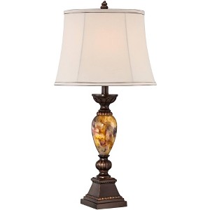 Kathy Ireland Mulholland Traditional Table Lamp 30" Tall Aged Bronze Golden Marbleized with Dimmer Off White Bell Shade for Bedroom Living Room Office - 1 of 4