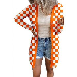 Women's Checkered Button Up Long Cardigan - Trendsi - 1 of 2