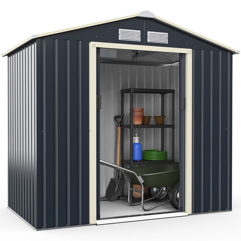 Costway Metal Storage Shed for Garden and Tools w/Sliding Double Lockable Doors, 2 of 9