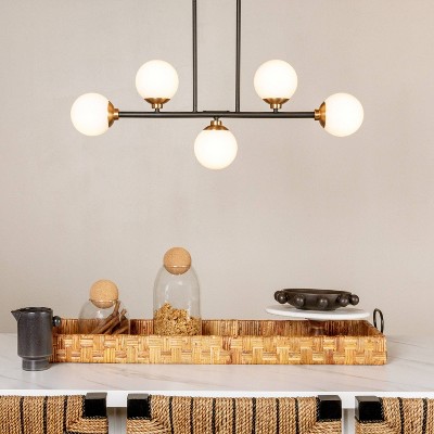 Matte Black Metal and Frosted Glass 5-Light Linear Chandelier