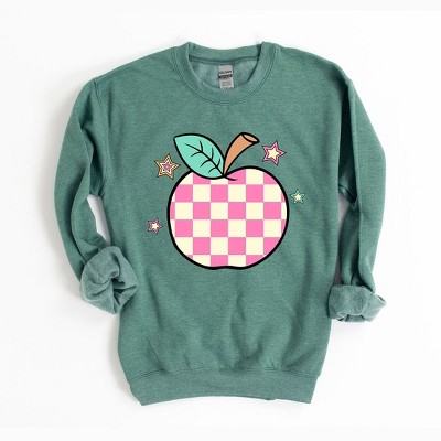 Simply Sage Market Women's Graphic Sweatshirt Checkered Apple Stars