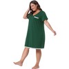 Agnes Orinda Women's Plus Size Lace Trim V Neck Short Sleeve Chest Pocket Nightgown - 3 of 4