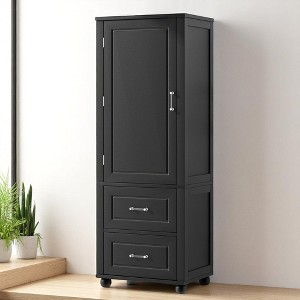 Tall Bathroom Storage Cabinet with 2 Drawers and Adjustable Shelves, Freestanding MDF Cabinet with Anti-Tip Device - 1 of 4