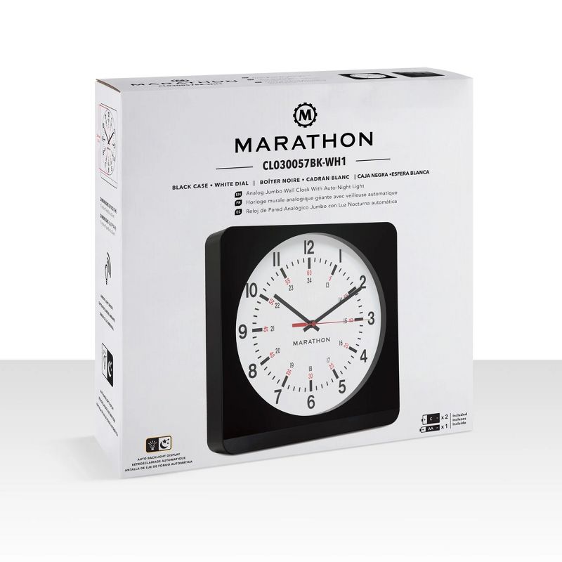 Marathon Large 12" Analog Elegant & Classic Wall Clock with Auto Nightlight & Silent Sweep, 4 of 8