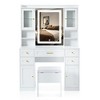 Racxily 41.4" Makeup Vanity Desk with Mirror & Lights, 5 Drawers with Charging Station & Stool for Bedroom, White - 2 of 4