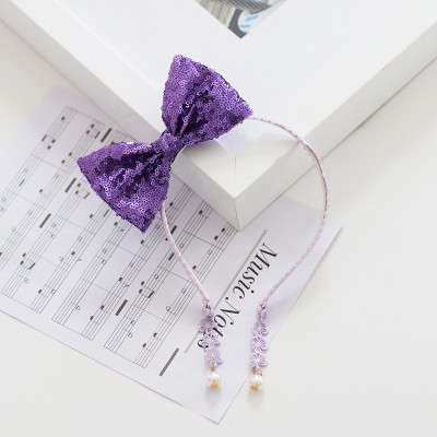 Summer Crystal - Sequin Bow Headband with Pearl Earring Pendants - 1 Pack - image 5