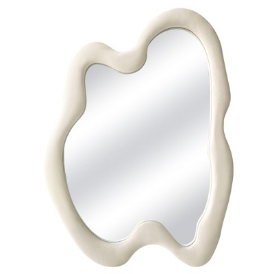 Beautyolove 20 in. W x 28 in. H Irregular Beige Flannelette Framed Wall Mirror Asymmetrical Decorative Wall Mirror