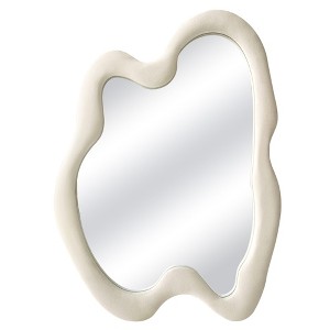 Beautyolove 24 in. W x 32 in. H Irregular Beige Flannelette Framed Wall Mirror Asymmetrical Decorative Wall Mirror - 1 of 4