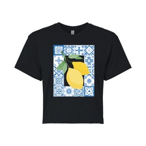 Women's - Instant Message - Mediterranean Lemons Cropped Graphic T-Shirt - 1 of 4