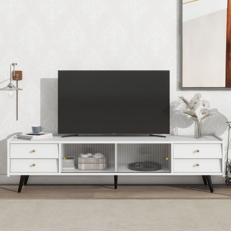 Chic and Elegant TV Stand with Sliding Fluted Glass Door and Gold Metal Handle for TVs up to 70" - ModernLuxe, 2 of 12