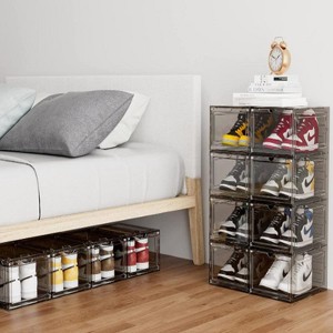 6 PCS Shoe Organizer, Clear Plastic Stackable Shoe Organizer for Closet, Clear Plastic Stackable Shoe Box for Entryway Space Saving Collapsible - 1 of 4