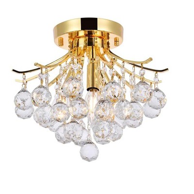 Gold and Crystal 12" Flush Mount Light with Royal Cut Crystals