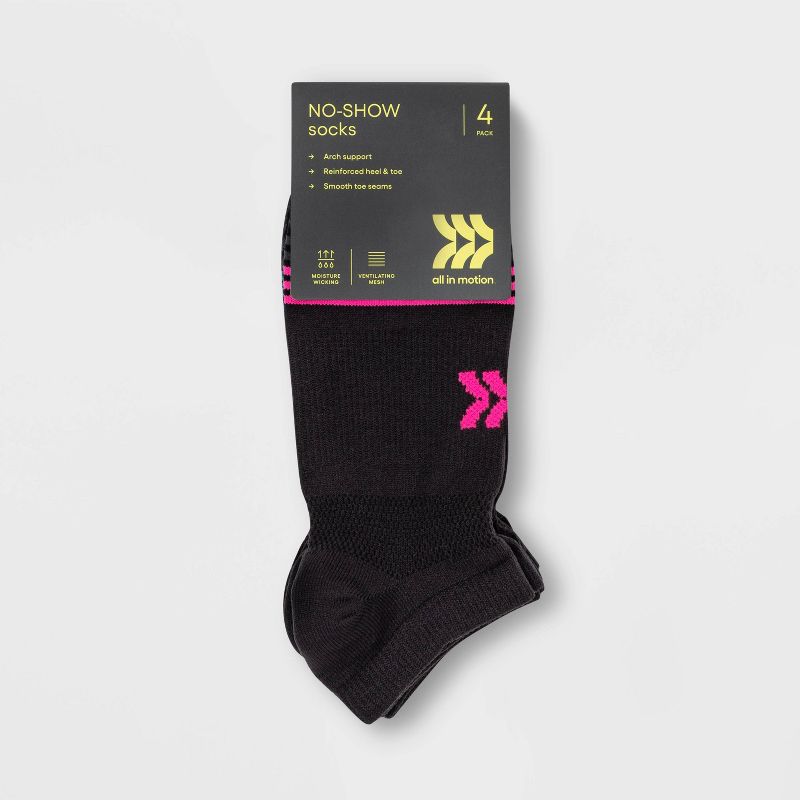 Women&#39;s Active Mesh Striped Lightweight 4pk No Show Athletic Socks - All In Motion&#8482; Black 4-10, 3 of 5