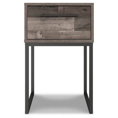 Neilsville Gray and Black 1-Drawer Nightstand with Metal Legs