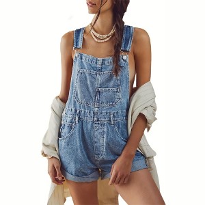 Imily Bela Womens  Shorts Denim Bib Straps Shorts Casual Jeans Rompers Jumpsuits With Pockets Pants - 1 of 4