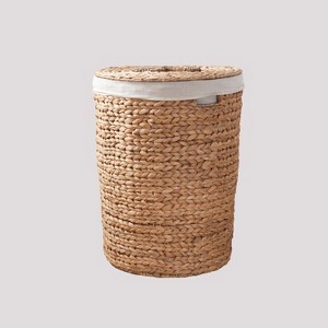 Cesicia 15" x 15" x 20" Woven Wicker Laundry Hamper with Lid - For Clothes, Canvas, Toys and Book Storage with Removable Liner, Natural Brown - 1 of 4