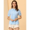 Allegra K Women's Plaid Gingham Puff Short Sleeve Peter Pan Collar Button Down Shirt - 2 of 4