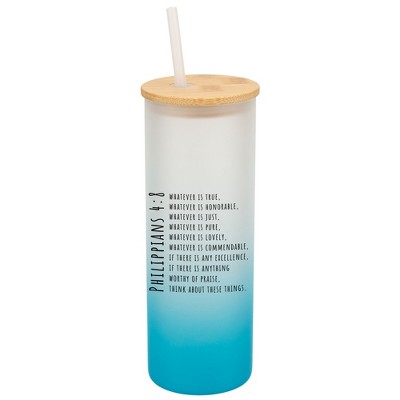 Elanze Designs Whatever Is True Honorable Philippians 4:8 Wrap-Around Design 25 Ounce Frosted Gradient Glass On-The-Go Coffee Travel Skinny Tumbler