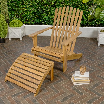 Saranac Teak Brown Wood Adirondack Chair with Detachable Ottoman