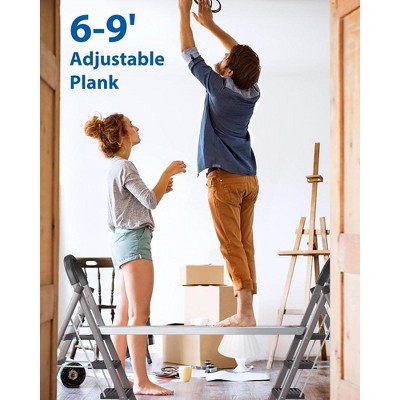 6-9ft Telescoping Aluminum Work Plank, 440lbs Capacity, Extension Scaffolding Plank with Skid-Proof Platform Scaffold Ladder Accessory