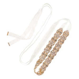 Unique Bargains Handmade Rhinestone Wedding Dress Accessories Bridal Belt with Ribbon - 1 of 4