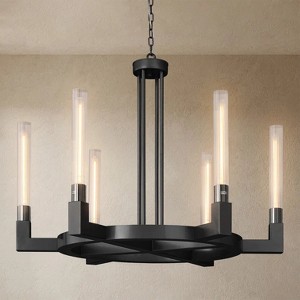 6 - Light Wagon Wheel Chandelier, Kitchen Island Pendant Lights - 1 of 4