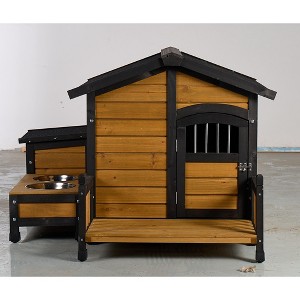 ORRD Large Wooden Dog House with Storage Box & Feeding Station - Outdoor Weatherproof Pet Kennel with Asphalt Roof - 1 of 4