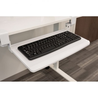White Adjustable Clamp-On Retractable Keyboard Tray