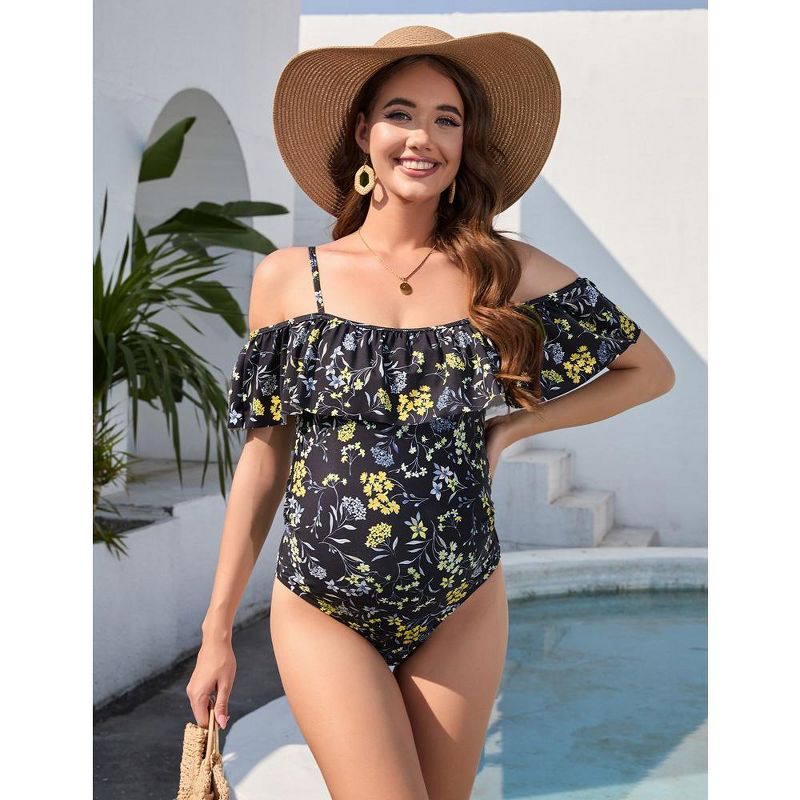 Maternity One Piece Swimsuit For Women Off Shoulder Print Pregnacy Sexy Bathing Suits, 4 of 7