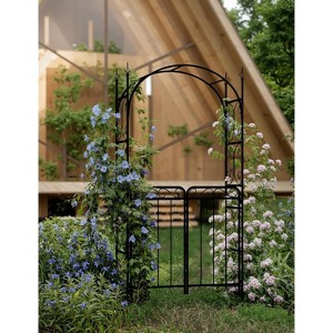8 FT Metal Garden Arch with Gate, Elegant Wedding Arch for Ceremony Decor, Steel Arbor Trellis for Patio, Lawn, and Backyard, Black - 1 of 4