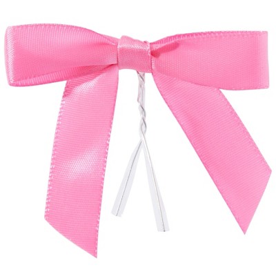 AIMUDI Hot Pink Ribbon Twist Tie Bows for Treat Bags 4 Premade Pink Bows  for Valentine's Day Pre-Tied Sheer Organza Bows Small Bows for Gift