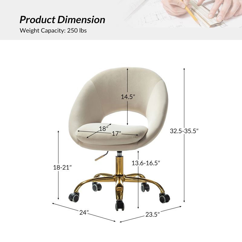 Hector Velvet  Ergonomic Swivel Office Desk Chair with Adjustable Height | Karat Home, 6 of 15