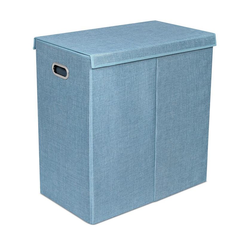 BirdRock Home Double Linen Laundry Hamper with Lid and Removable Liner - Light Blue, 3 of 8