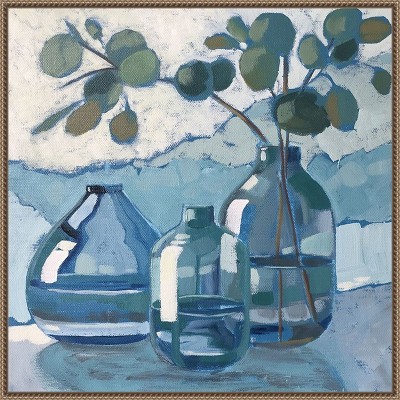 Amanti Art Eucalyptus in Blue Glassware by Sue Riger Framed Canvas Wall Art