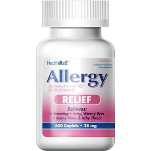 HealthA2Z – Diphenhydramine HCl 25 mg Allergy Relief Antihistamine – Indoor & Outdoor – 600 Caplets - 1 of 4