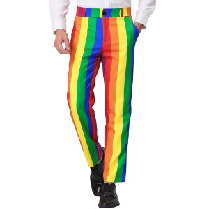 INSPIRE CHIC Men's Casual Striped Slim Fit Color Block Business Pants - 1 of 4