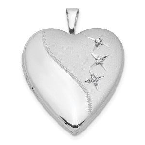 Black Bow Jewelry 20mm Polished and Satin Triple Diamond Heart Locket in Sterling Silver - 1 of 4