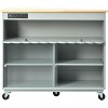 Acekool Rolling Kitchen Island with Sliding Fluted Glass Doors, Ambient Glow, Rubberwood Countertop, Power Outlets, Gray Blue - 2 of 4