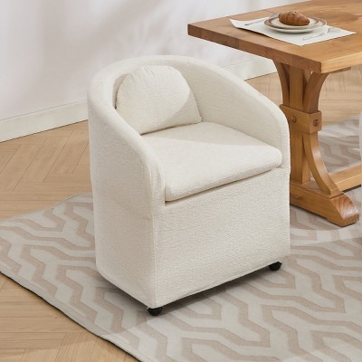 Set of 1 Fabric Chenille Upholstered Dining Armchair,Swivel Dining Chair with Universal Wheels,Curved Back Kitchen Dining Room Chair-Coolbibila