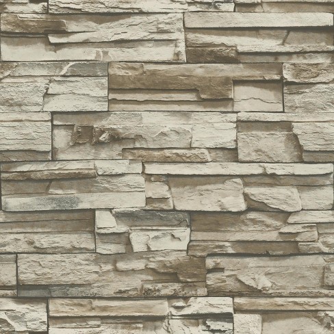 Engaging stick on stone backsplash Roommates Stacked Stone Peel And Stick Wallpaper Gray Brown Target