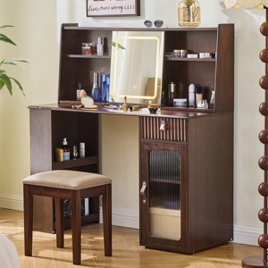 Vanity Desk Modern with Sliding Lighted Mirror and Storage Cabinet for Bedroom 47.2in Wide-3irtyhousy - 1 of 4
