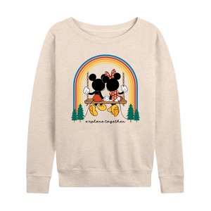 Women's - Disney - Explore Together Rainbow Lightweight French Terry Wide Neck Long Sleeve Shirt - 1 of 4