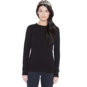 J CASHMERE Women's 100% Cashmere Cable-knit Long Sleeve Pullover Crew Neck Sweater - 1 of 3