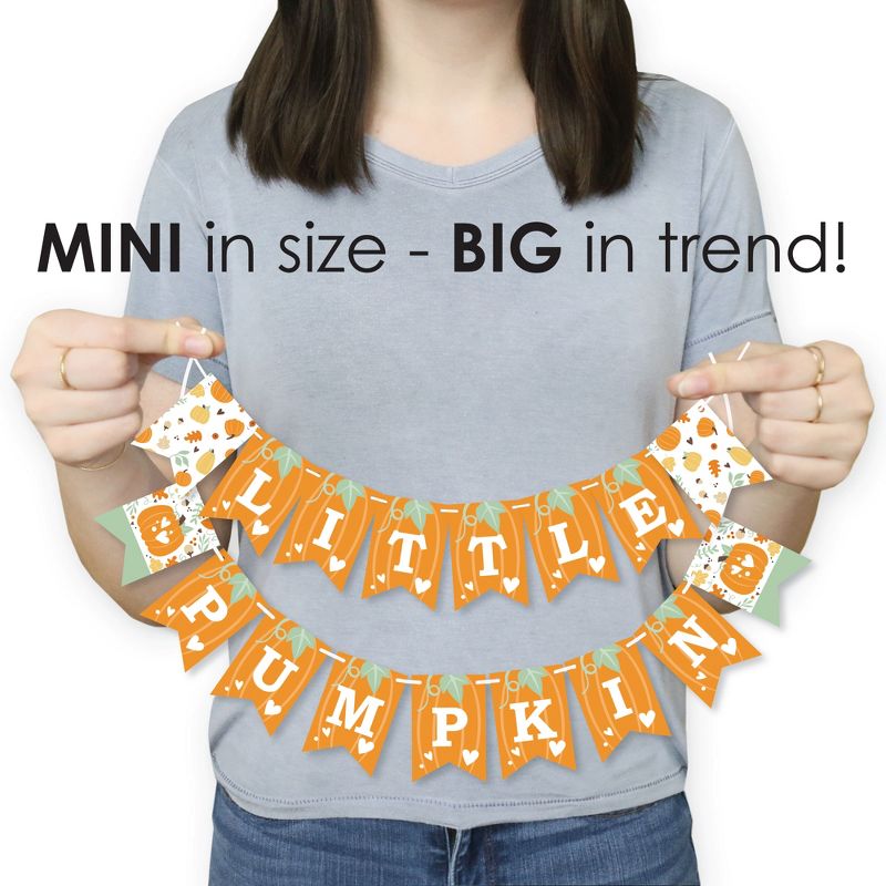 Big Dot of Happiness Little Pumpkin - Fall Birthday Party or Baby Shower Mini Pennant Banner, 3 of 8
