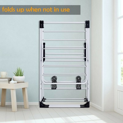 White and Black Steel Freestanding Folding Drying Rack with 2 Tiers