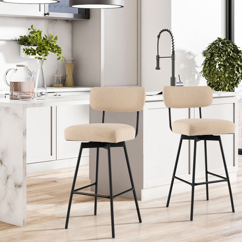 Costway Set of 4 Swivel Bar Stools Bar Height Upholstered Kitchen Dining Chairs Gray/Beige, 3 of 10