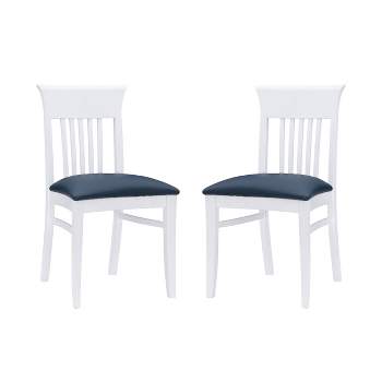 Set of 2 Jenny Slat Back Faux Leather Dining Chairs White - Linon