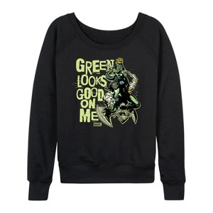 Women's - Marvel - Spider-man St. Patrick's Day Green Looks Good On Me Lightweight French Terry Wide Neck Long Sleeve Shirt - 1 of 4